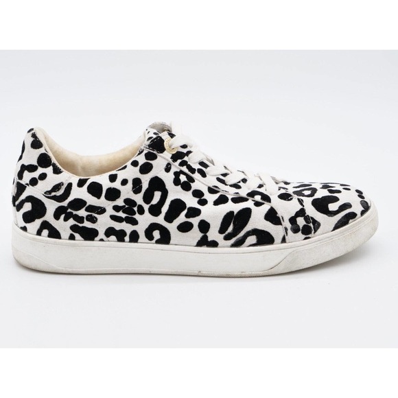 Topshop Womens 7 Sneakers White Black Leopard Print Low Top Lace Up Casual Shoes - Picture 4 of 11